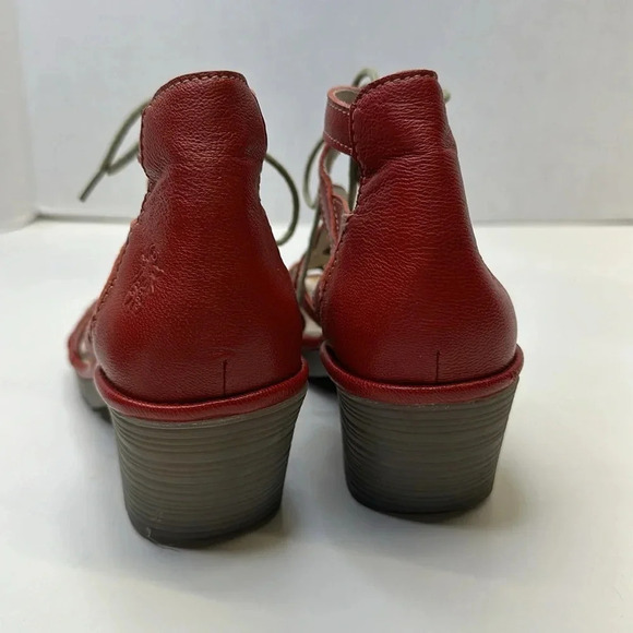 Fly London Lace Up Leather High Heel Open Toe Shoes Sandals Red Size 37 6.5 - 7 - Picture 7 of 13